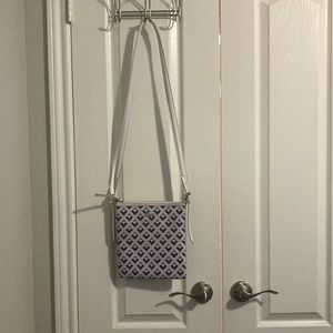 Authentic Lacoste purse, white, blue, crossbody- has damage please see photos